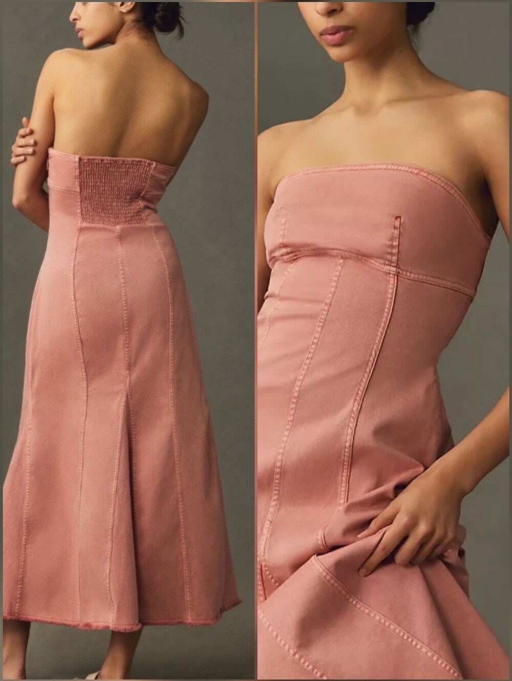 Nwt Pilcro Anthropology Coral Denim Strapless Mid Length Dress